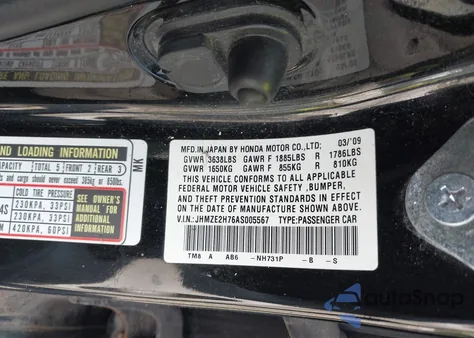 2010 Honda Insight Ex from USA, damaged, VIN JHMZE2H76AS005567